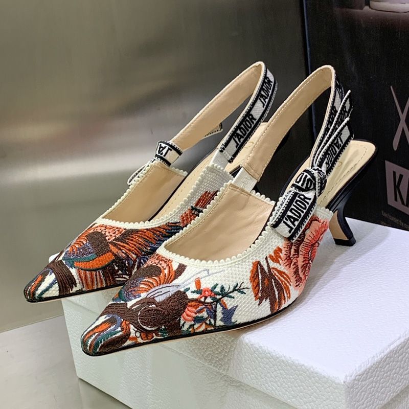 J'Adior Slingback Pumps Women Jardin d'Hiver Motif Canvas White - Image 4