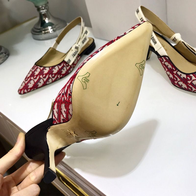 J'Adior Slingback Pumps Women Oblique Motif Canvas Burgundy - Image 4