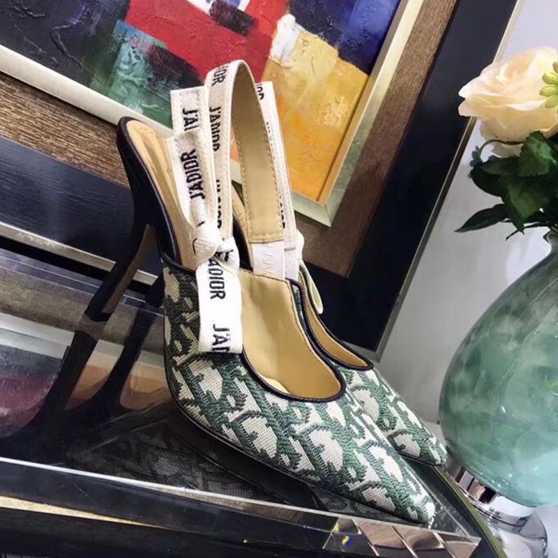 J'Adior Slingback Pumps Women Oblique Motif Canvas Green