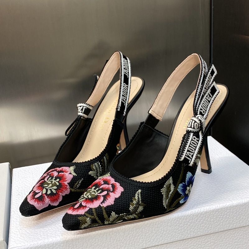 J'Adior Slingback Pumps Women Petites Fleurs Motif Canvas Black - Image 2
