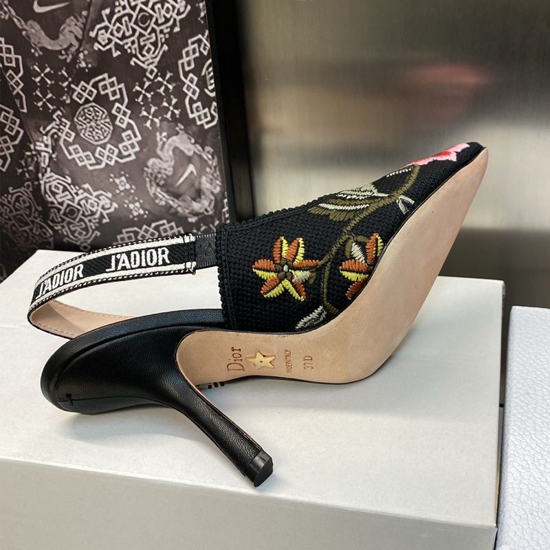J'Adior Slingback Pumps Women Petites Fleurs Motif Canvas Black - Image 3