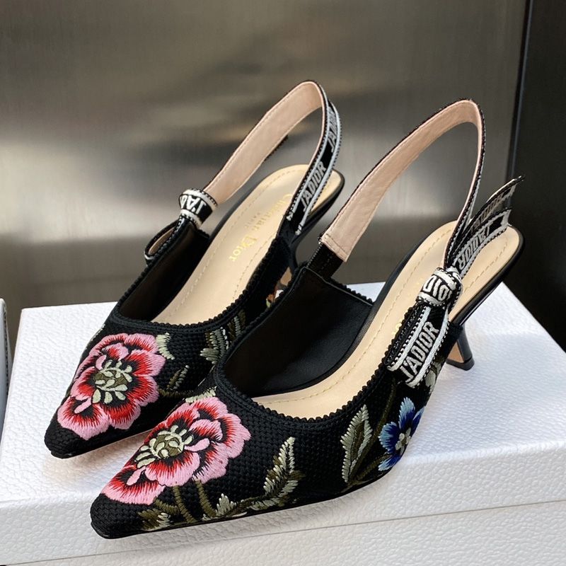 J'Adior Slingback Pumps Women Petites Fleurs Motif Canvas Black - Image 4