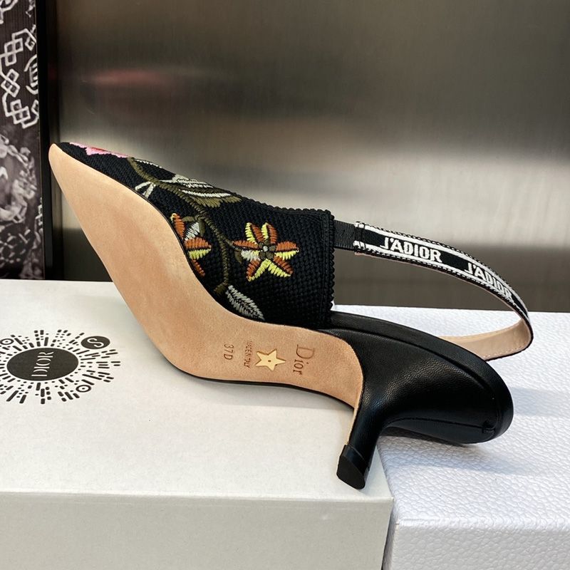 J'Adior Slingback Pumps Women Petites Fleurs Motif Canvas Black - Image 5