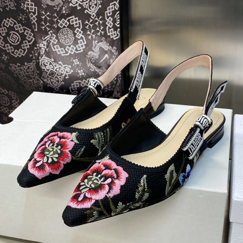 J'Adior Slingback Pumps Women Petites Fleurs Motif Canvas Black - Image 6