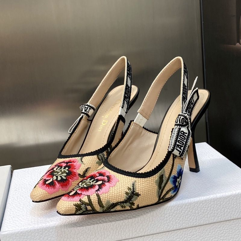 J'Adior Slingback Pumps Women Petites Fleurs Motif Canvas Khaki - Image 2