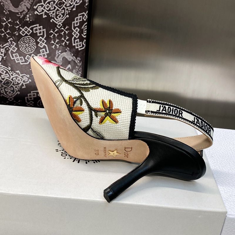 J'Adior Slingback Pumps Women Petites Fleurs Motif Canvas White - Image 2