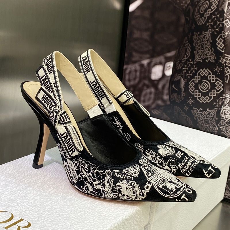 J'Adior Slingback Pumps Women Plan de Paris Motif Canvas Black - Image 2