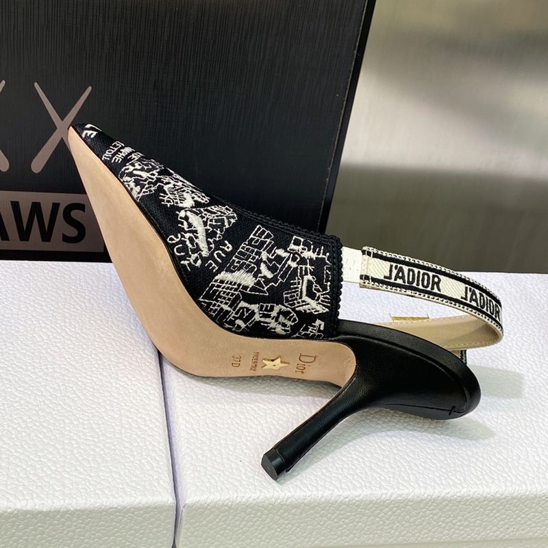 J'Adior Slingback Pumps Women Plan de Paris Motif Canvas Black - Image 3