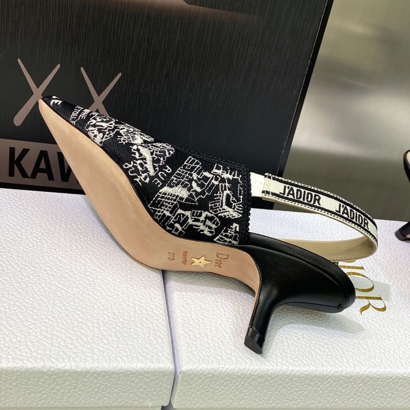J'Adior Slingback Pumps Women Plan de Paris Motif Canvas Black - Image 5