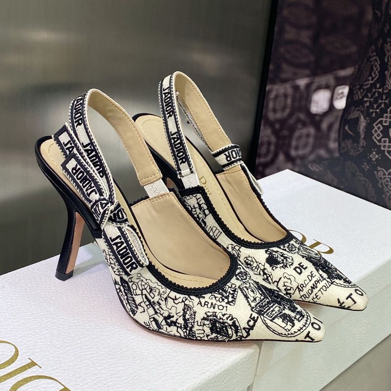 J'Adior Slingback Pumps Women Plan de Paris Motif Canvas White - Image 2