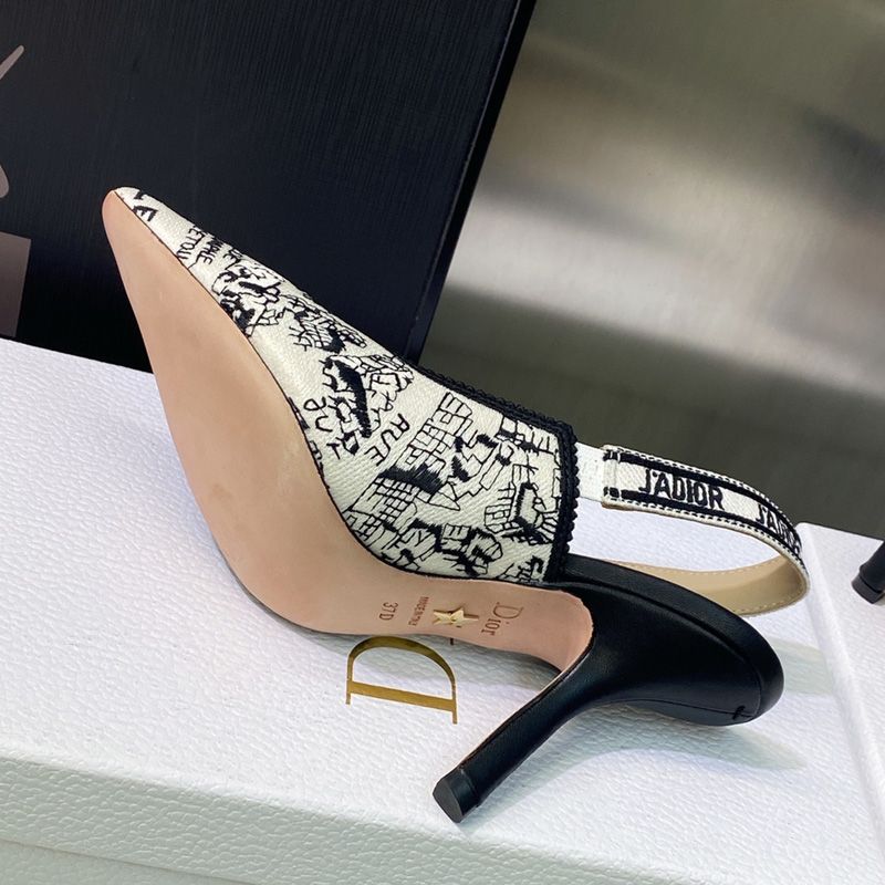 J'Adior Slingback Pumps Women Plan de Paris Motif Canvas White - Image 3