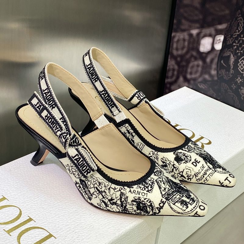 J'Adior Slingback Pumps Women Plan de Paris Motif Canvas White - Image 4
