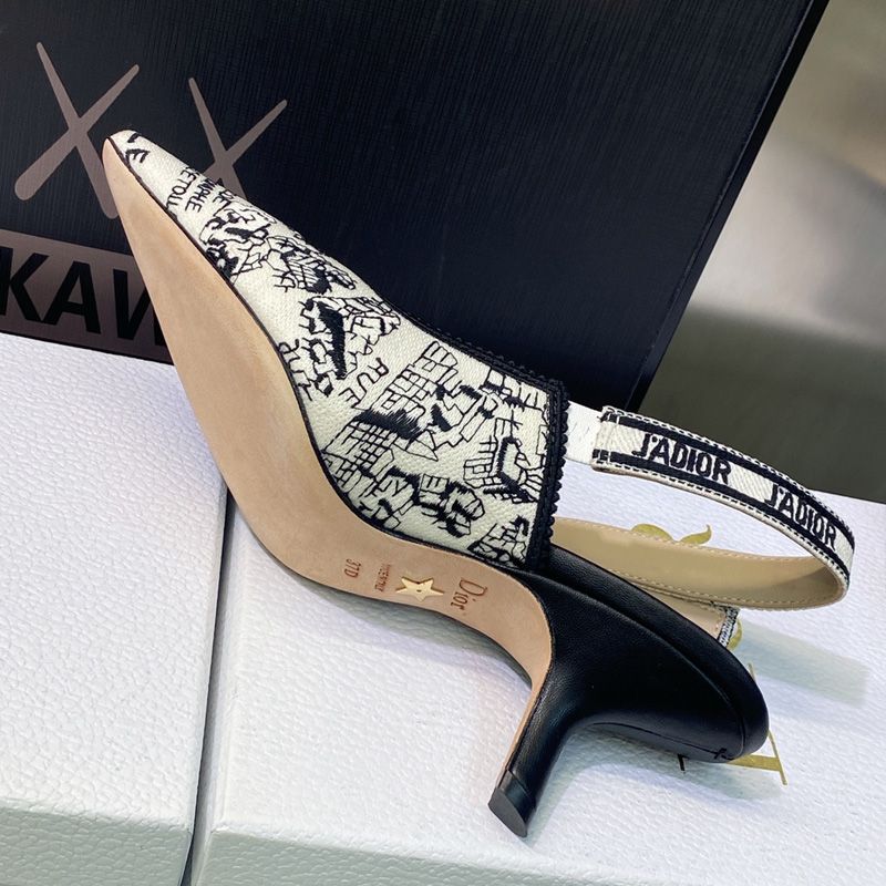 J'Adior Slingback Pumps Women Plan de Paris Motif Canvas White - Image 5