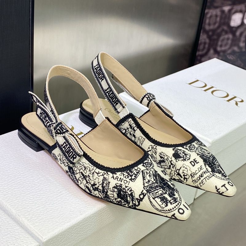 J'Adior Slingback Pumps Women Plan de Paris Motif Canvas White - Image 6