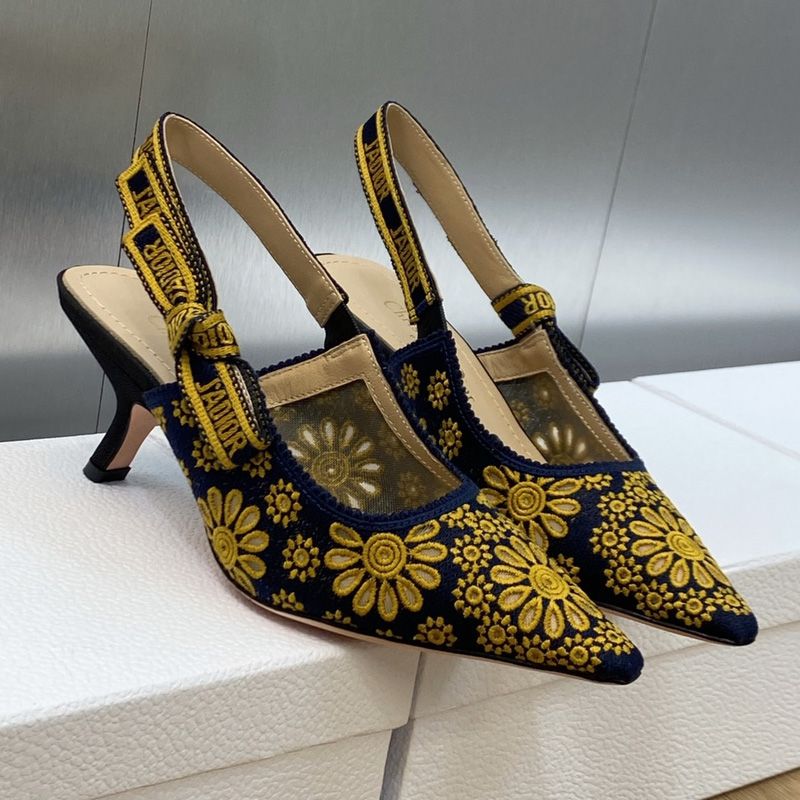 J'Adior Slingback Pumps Women Saint-Gall Floral Motif Mesh Blue/Gold - Image 4