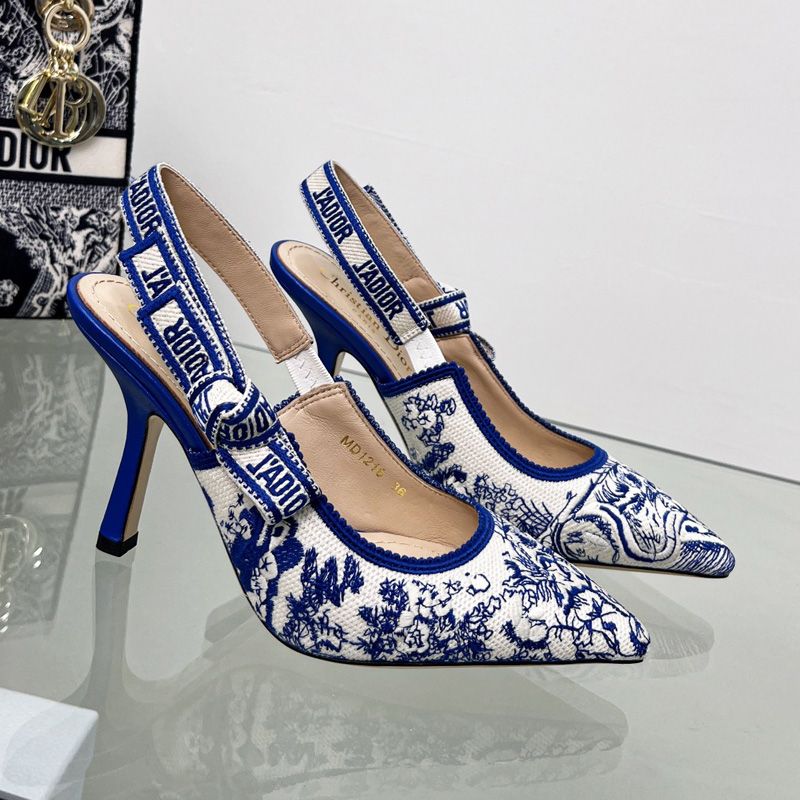 J'Adior Slingback Pumps Women Toile de Jouy Motif Canvas Bright Blue - Image 2