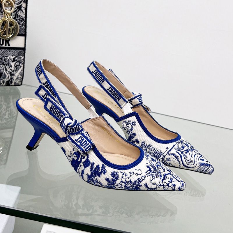 J'Adior Slingback Pumps Women Toile de Jouy Motif Canvas Bright Blue - Image 4