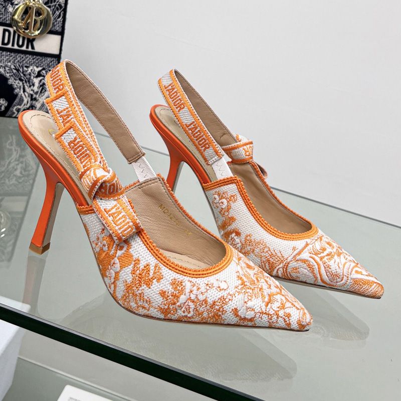 J'Adior Slingback Pumps Women Toile de Jouy Motif Canvas Orange - Image 2