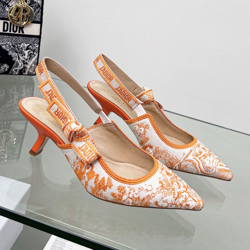 J'Adior Slingback Pumps Women Toile de Jouy Motif Canvas Orange - Image 4