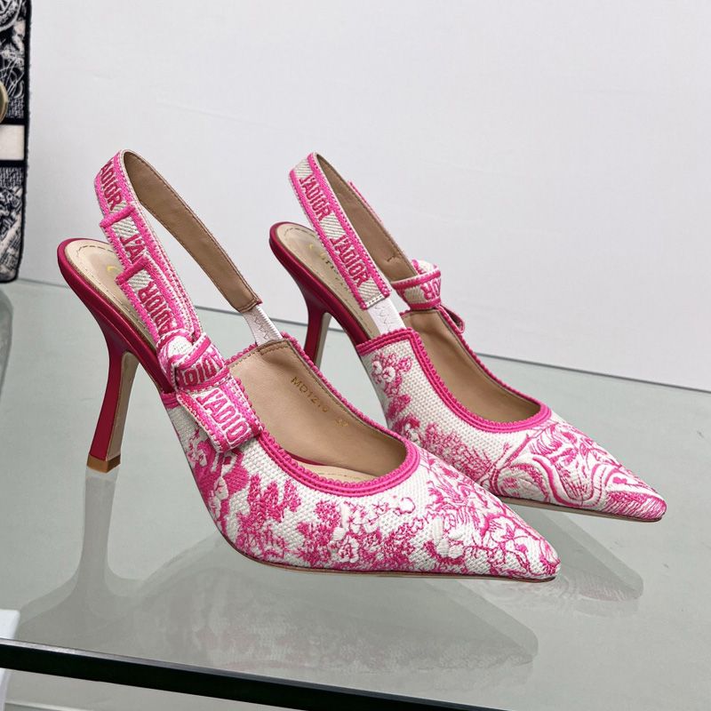 J'Adior Slingback Pumps Women Toile de Jouy Motif Canvas Rose - Image 2