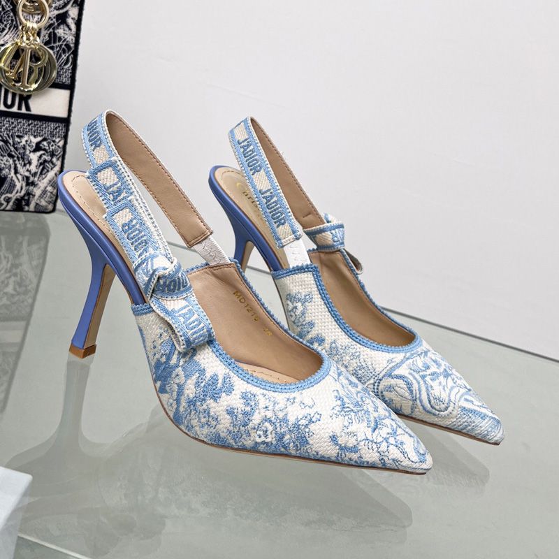 J'Adior Slingback Pumps Women Toile de Jouy Motif Canvas Sky Blue - Image 2