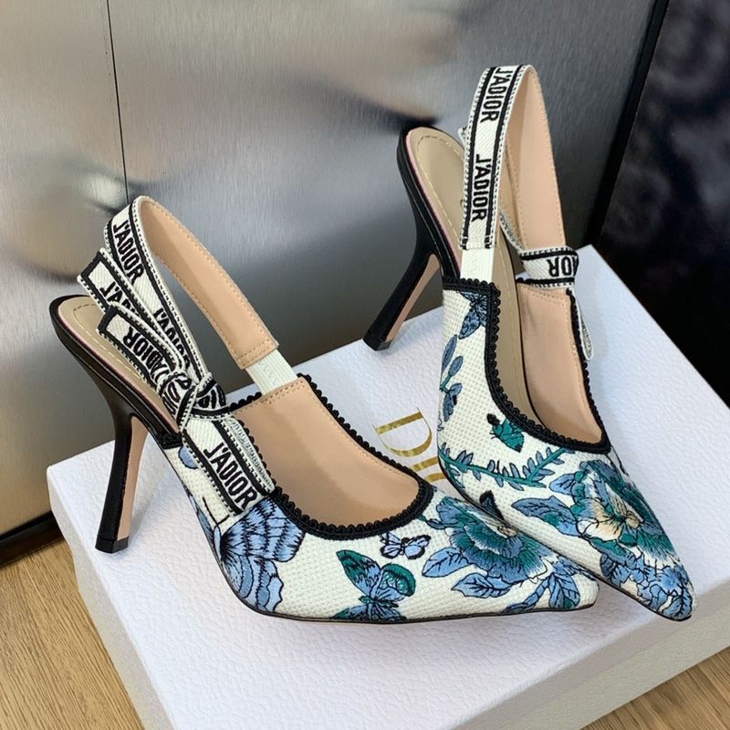 J'Adior Slingback Pumps Women Toile de Jouy Mexico Motif Canvas White/Blue - Image 2