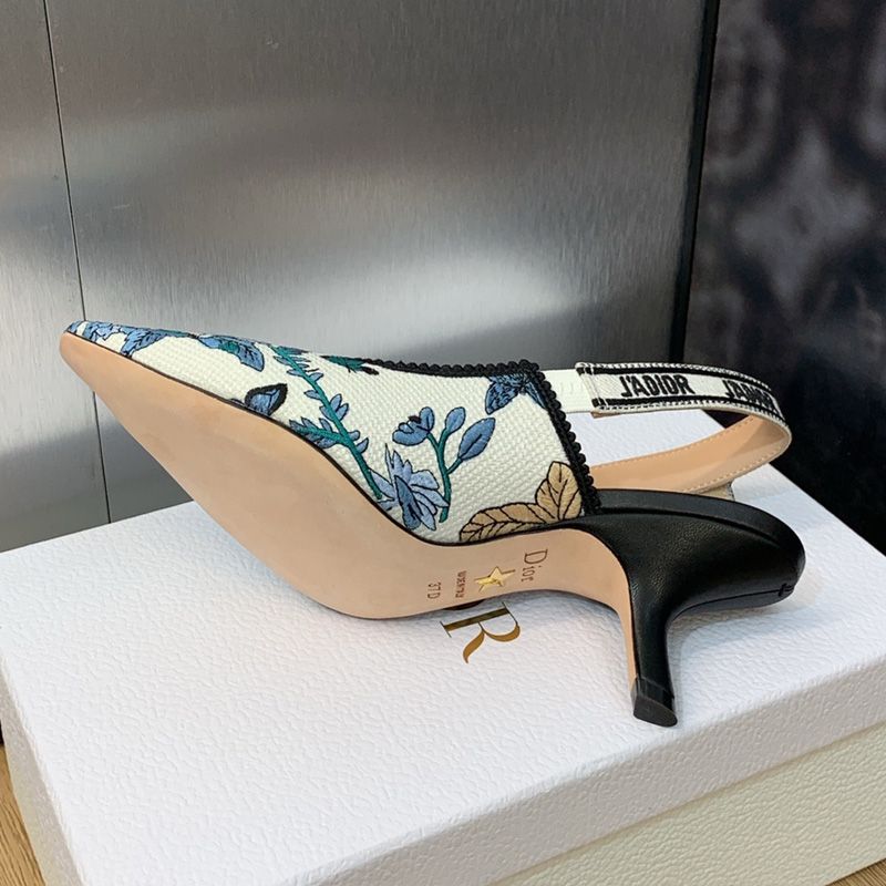 J'Adior Slingback Pumps Women Toile de Jouy Mexico Motif Canvas White/Blue - Image 5