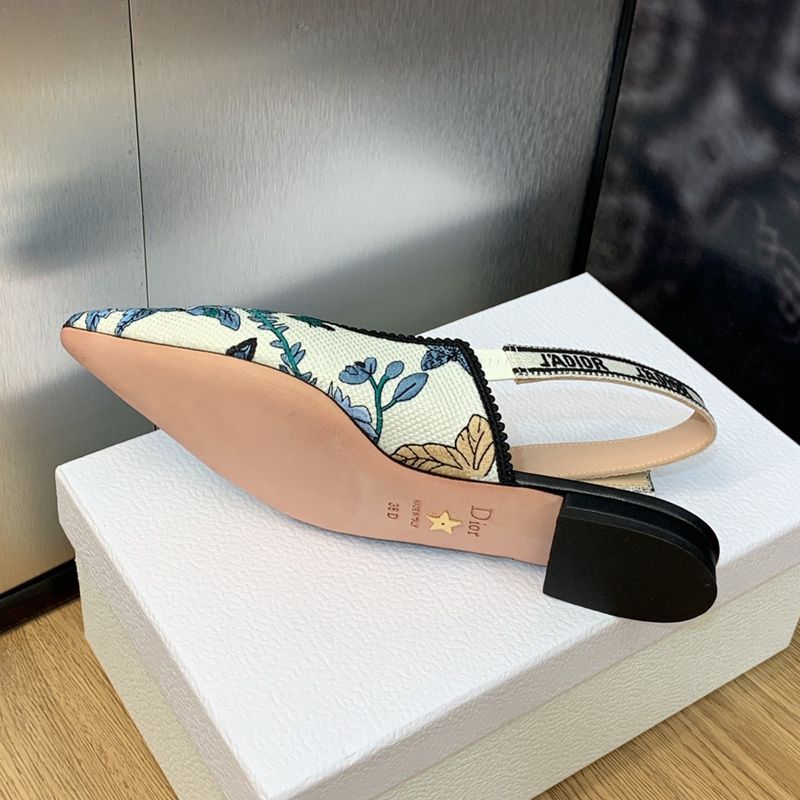 J'Adior Slingback Pumps Women Toile de Jouy Mexico Motif Canvas White/Blue - Image 7