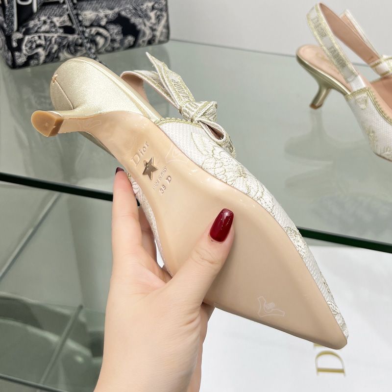 J'Adior Slingback Pumps Women Toile de Jouy Mexico Motif Canvas White/Gold - Image 4