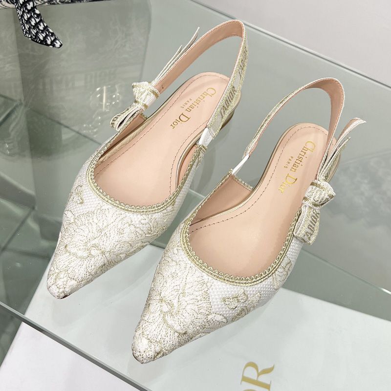 J'Adior Slingback Pumps Women Toile de Jouy Mexico Motif Canvas White/Gold - Image 5