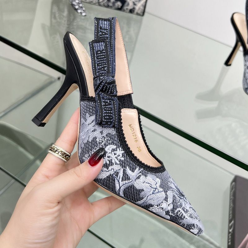 J'Adior Slingback Pumps Women Toile de Jouy Sauvage Motif Canvas Black/Grey - Image 2