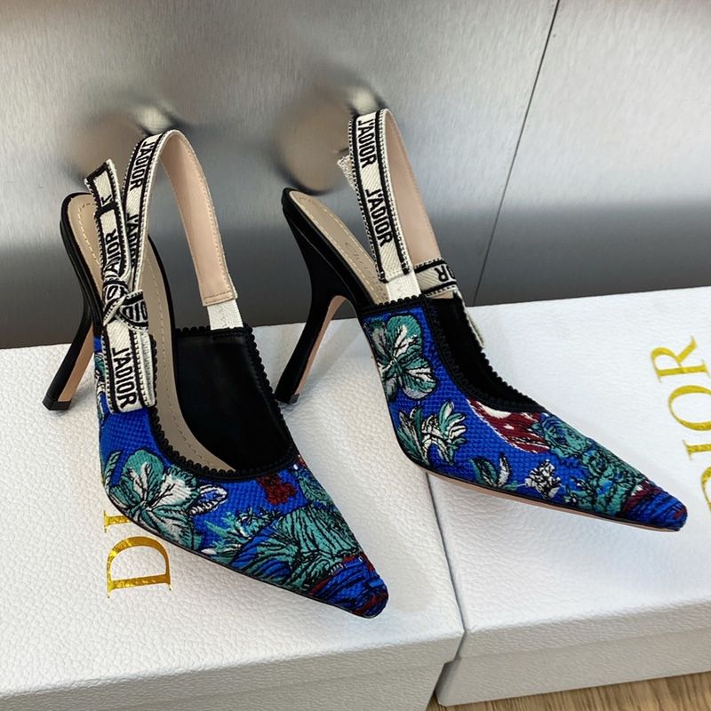 J'Adior Slingback Pumps Women Toile de Jouy Voyage Motif Canvas Blue/Green - Image 2