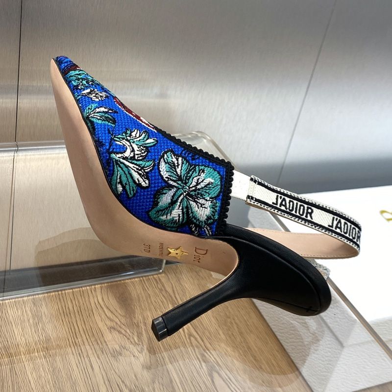 J'Adior Slingback Pumps Women Toile de Jouy Voyage Motif Canvas Blue/Green - Image 3