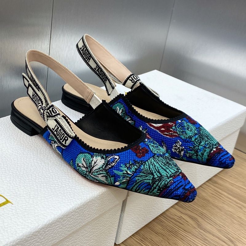 J'Adior Slingback Pumps Women Toile de Jouy Voyage Motif Canvas Blue/Green - Image 6