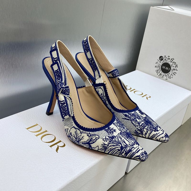 J'Adior Slingback Pumps Women Toile de Jouy Voyage Motif Canvas Bright Blue - Image 2