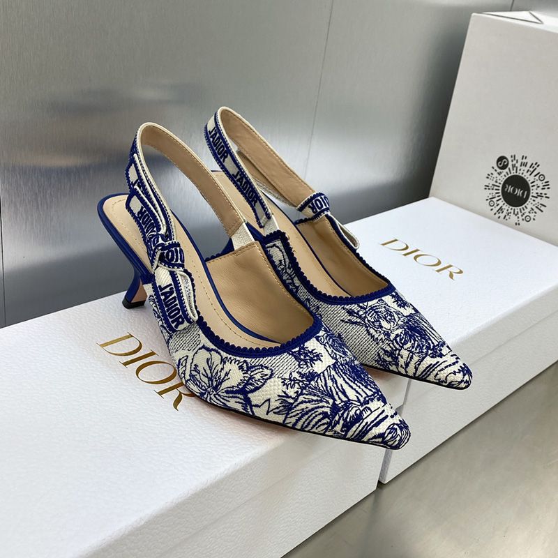 J'Adior Slingback Pumps Women Toile de Jouy Voyage Motif Canvas Bright Blue - Image 4