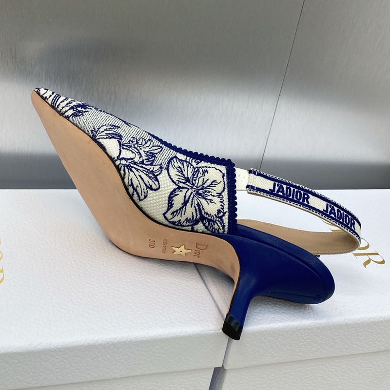 J'Adior Slingback Pumps Women Toile de Jouy Voyage Motif Canvas Bright Blue - Image 5
