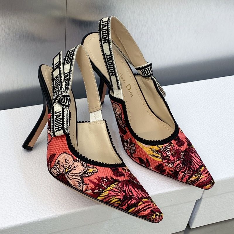 J'Adior Slingback Pumps Women Toile de Jouy Voyage Motif Canvas Pink - Image 2