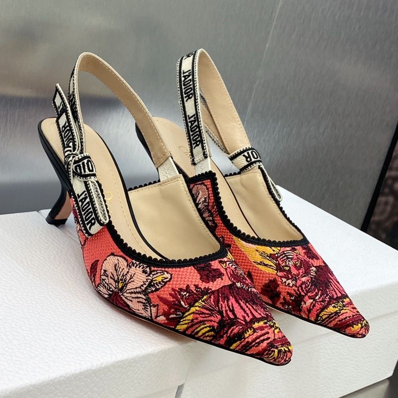 J'Adior Slingback Pumps Women Toile de Jouy Voyage Motif Canvas Pink - Image 4