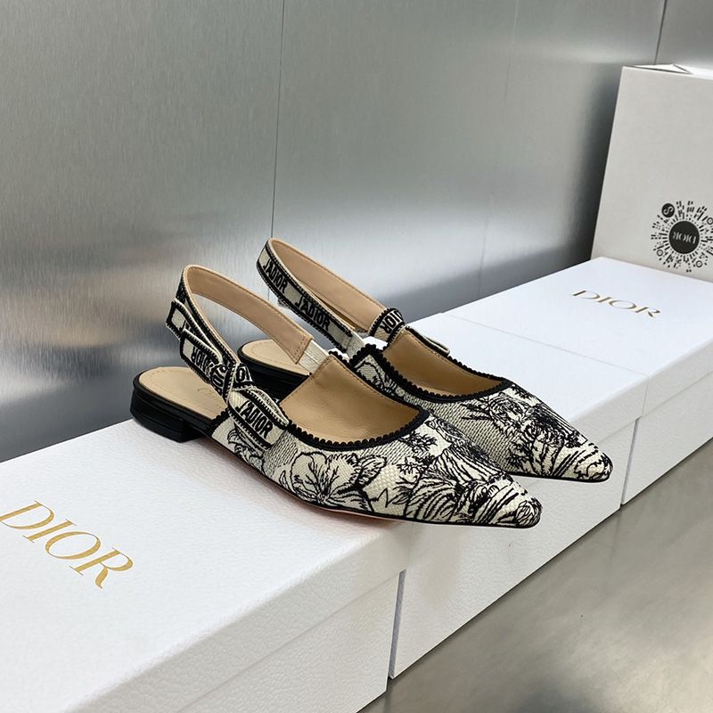 J'Adior Slingback Pumps Women Toile de Jouy Voyage Motif Canvas White - Image 6