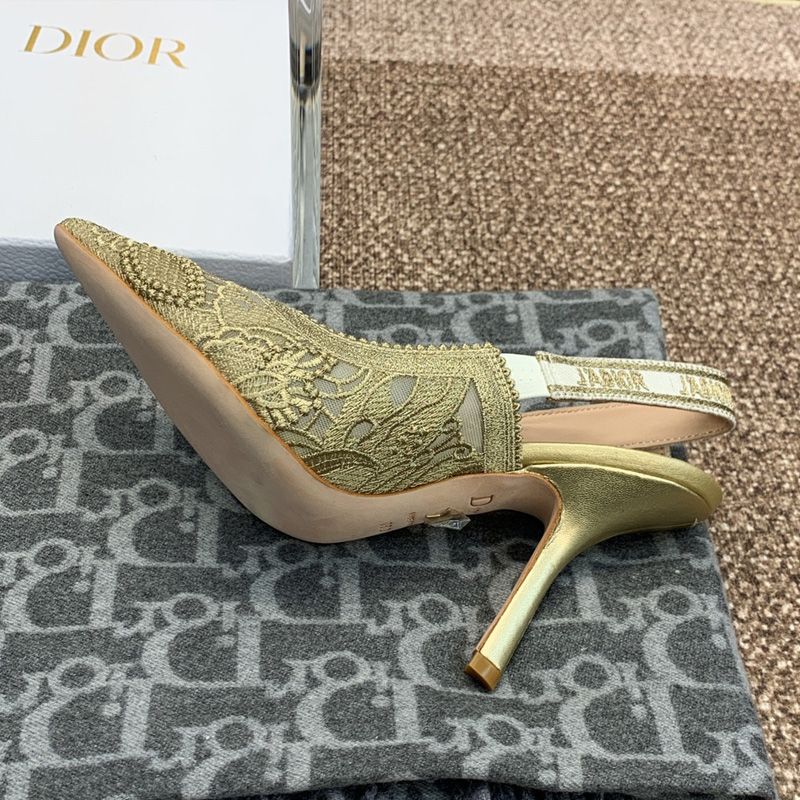 J'Adior Slingback Pumps Women D-Lace Butterfly Motif Macrame Gold - Image 3