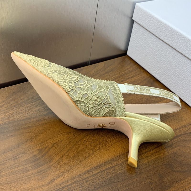 J'Adior Slingback Pumps Women D-Lace Butterfly Motif Macrame Gold - Image 5