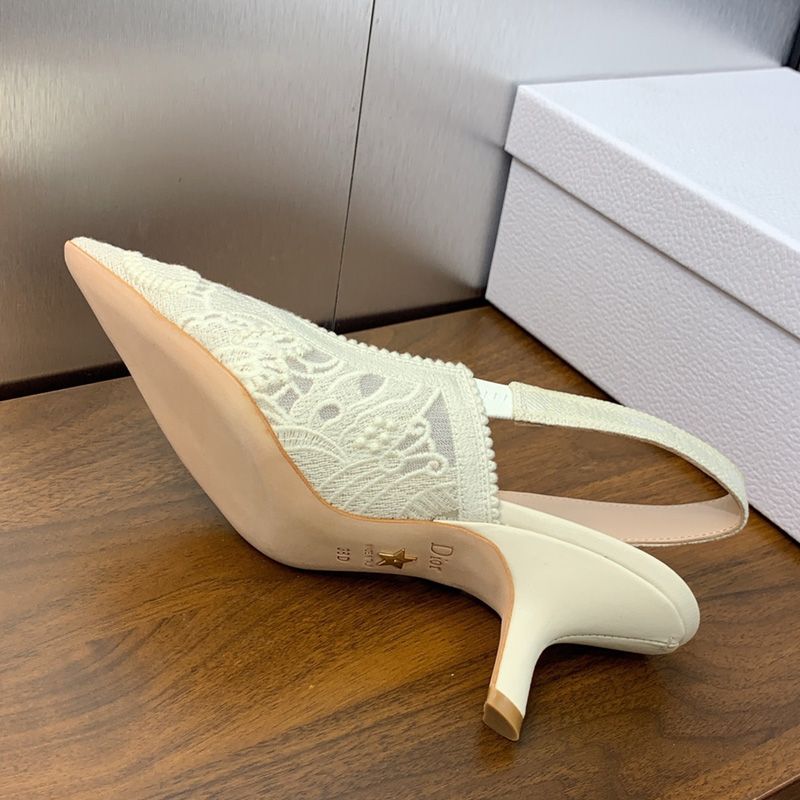 J'Adior Slingback Pumps Women D-Lace Butterfly Motif Macrame White - Image 4