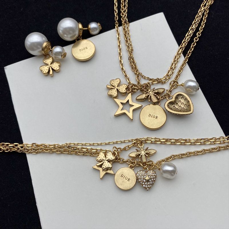 J'Adior Triple Bracelet Antique Metal with Resin Pearl and Multi Charms Embellished Crystals Gold - Image 3