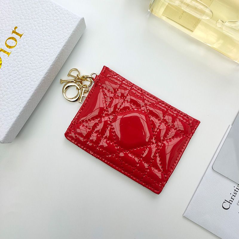 Lady Dior Card Holder Patent Cannage Calfskin Red