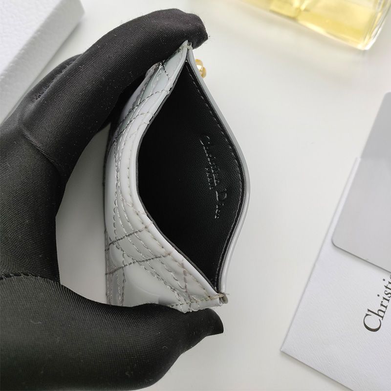 Lady Dior Card Holder Patent Cannage Calfskin Silver - Image 3