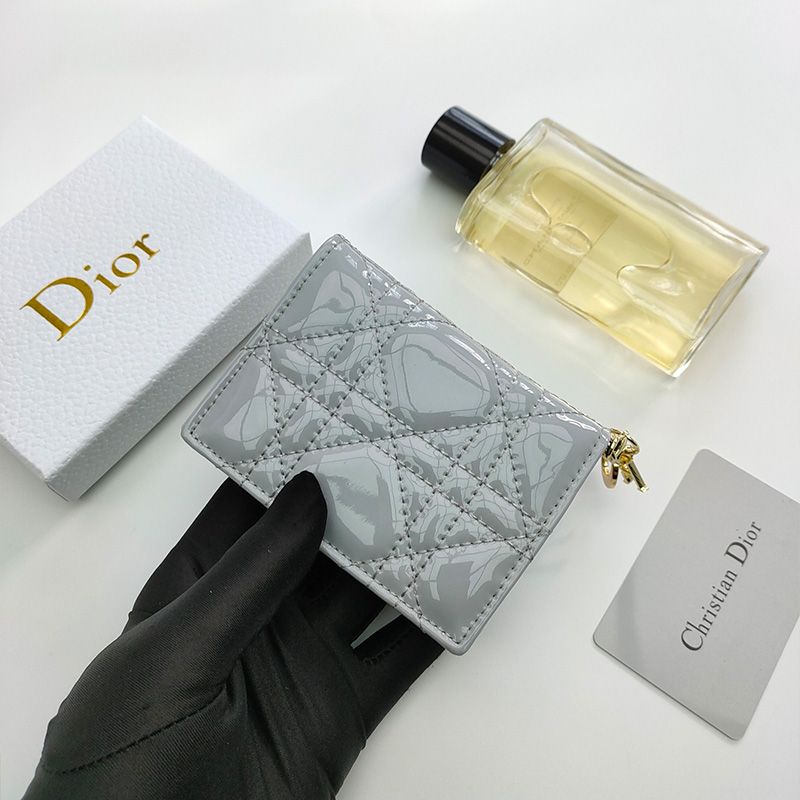 Lady Dior Flap Card Holder Patent Cannage Calfskin Grey - Image 2