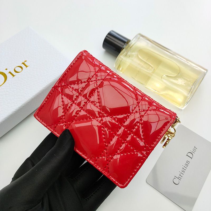 Lady Dior Flap Card Holder Patent Cannage Calfskin Red - Image 2