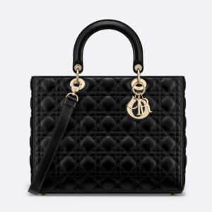 Large Lady Dior Bag In Cannage Lambskin Black/Gold