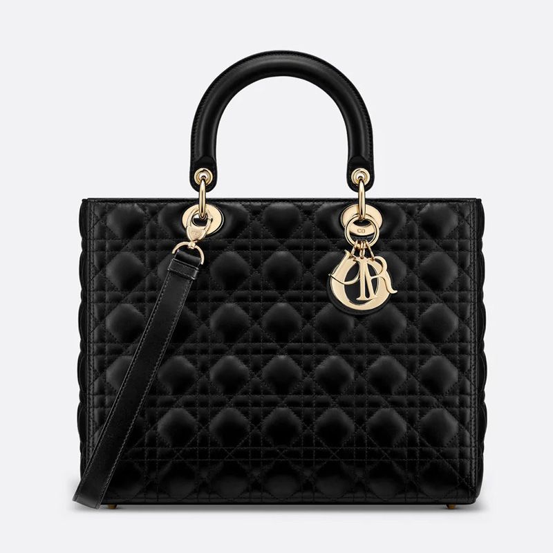 Large Lady Dior Bag In Cannage Lambskin Black/Gold